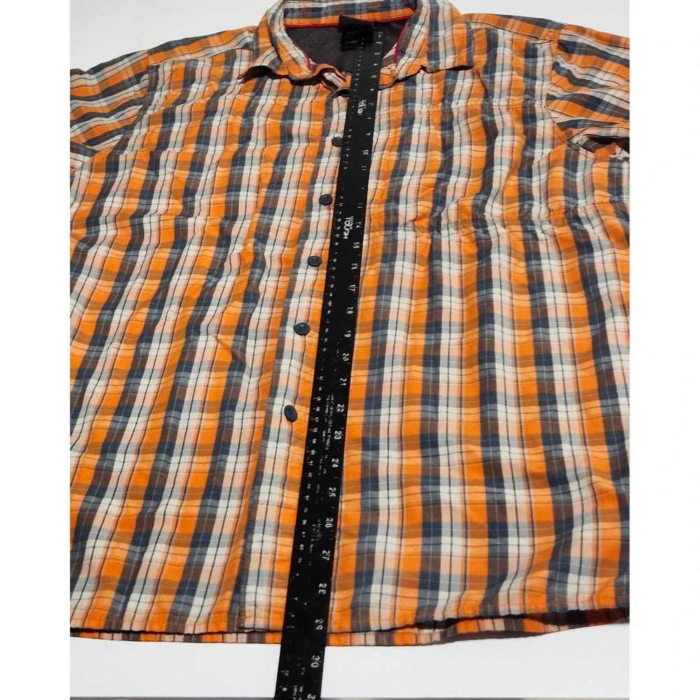 The North Face Mens Shirt Plaid Short Sleeve Button Shirt orange blue white